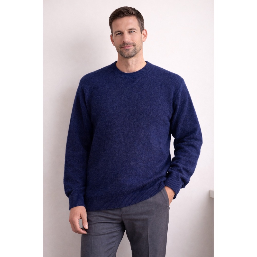 Paul Stuart Mens Navy Blue 100% Alpaca Wool Crewneck Sweater Made in Peru Medium